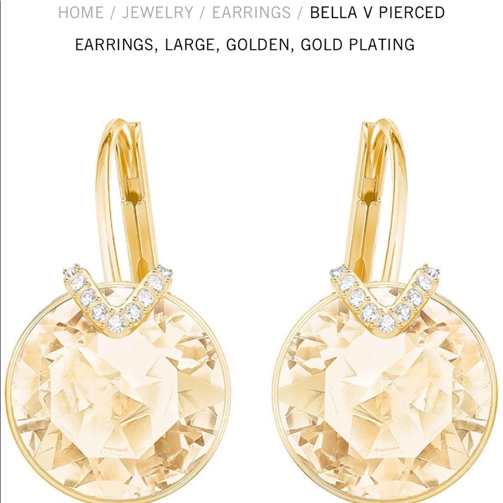 SWAROVSKI EARRINGS, LARGE, GOLDEN, GOLD PLATE